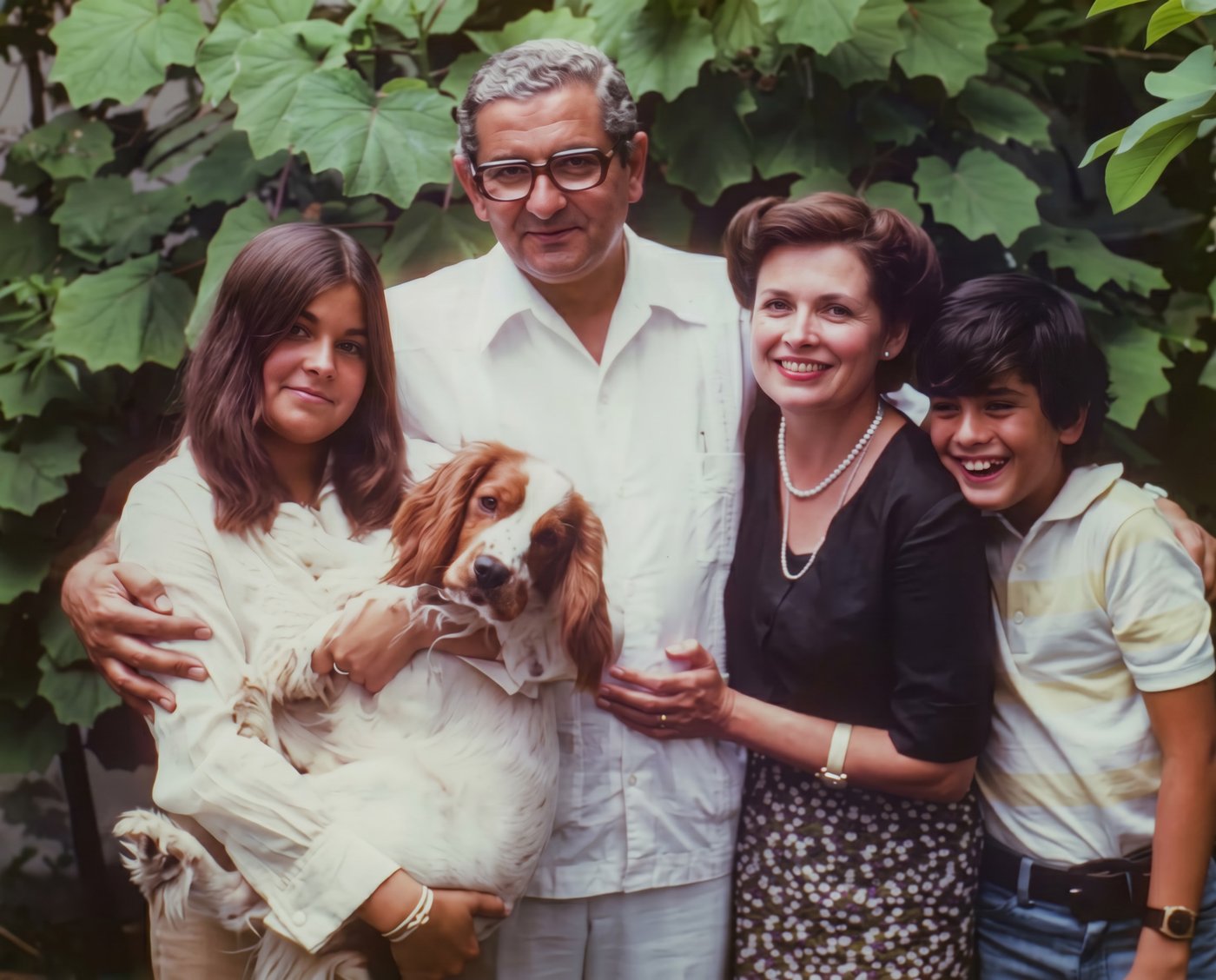 Mari Bonnemaison as a young woman with her family in Peru